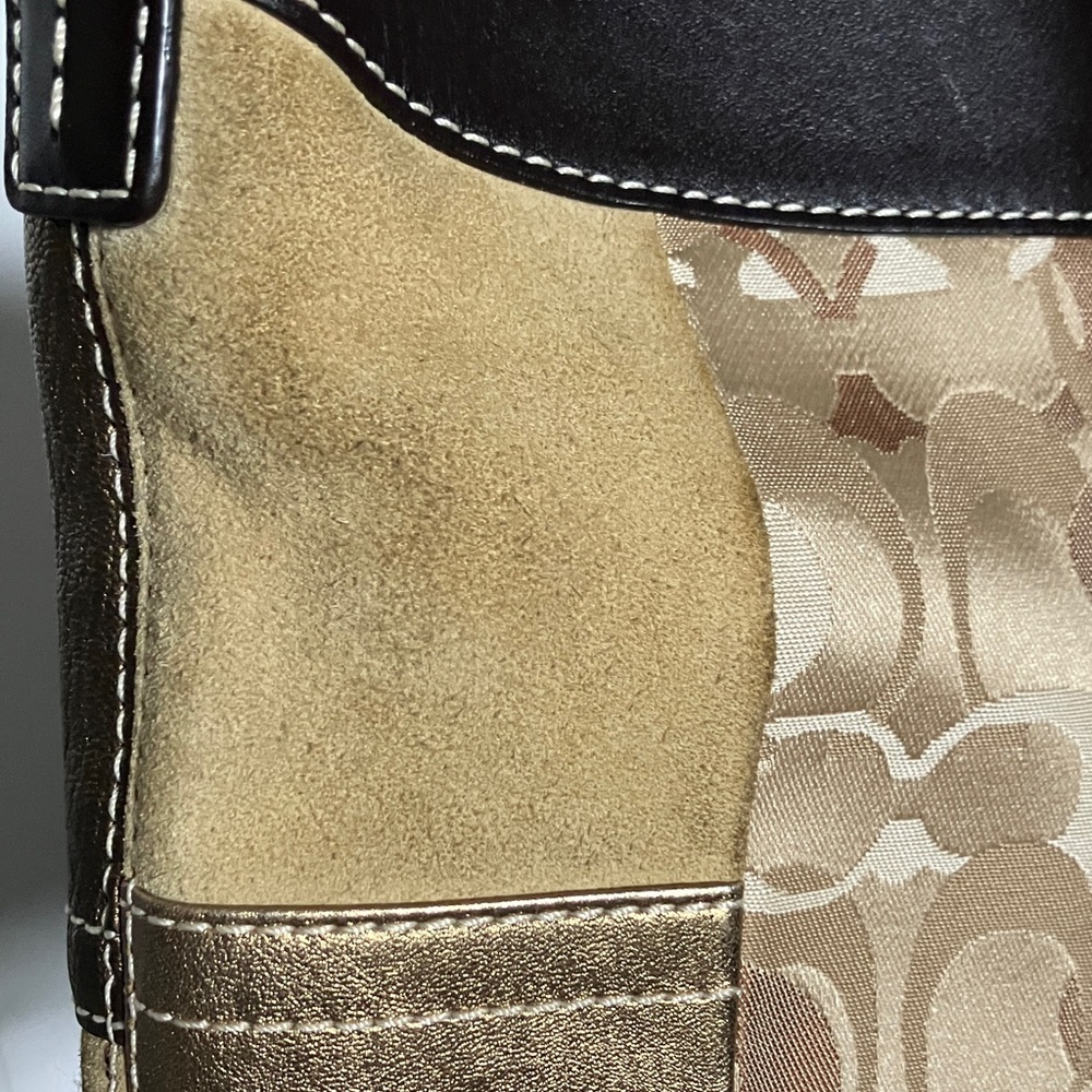Coach Vintage F10387 Patchwork Signature Suede Leather Shoulder Handbag Gold - Picture 10 of 16
